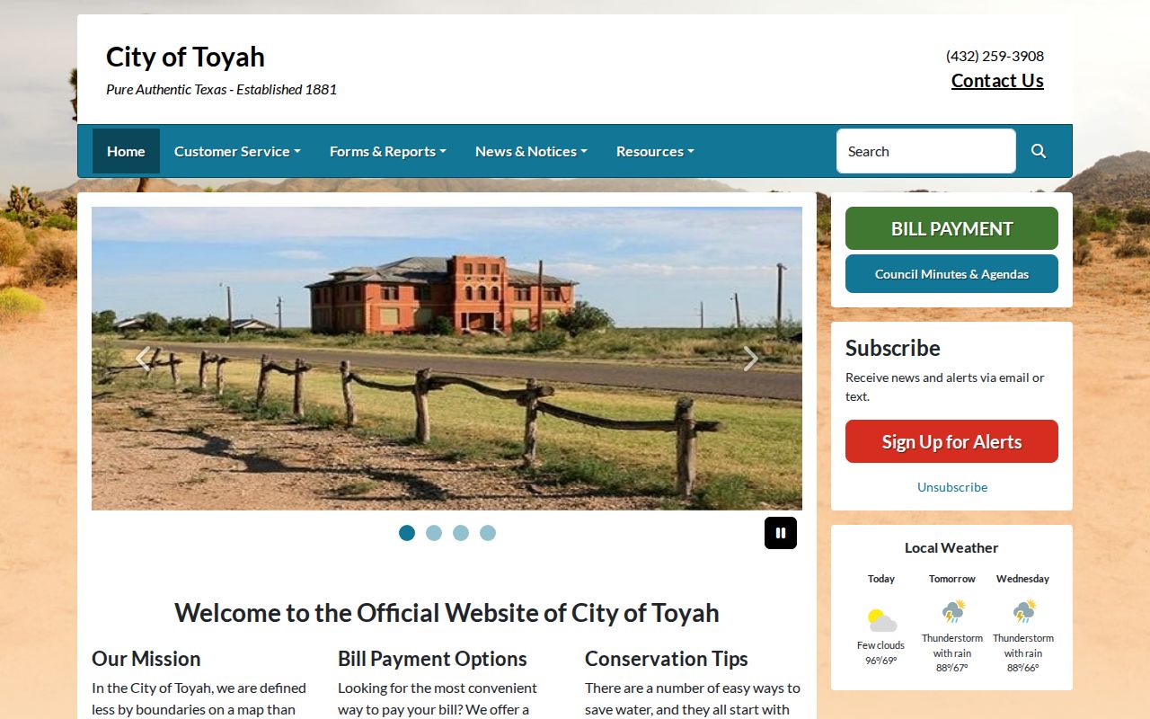 Toyah official city page for Toyah warrant records information