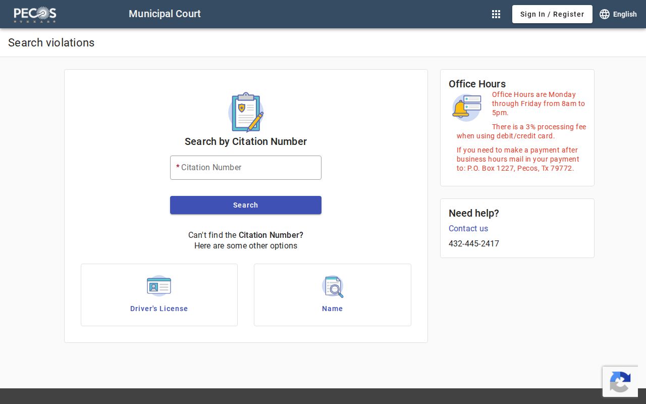 Reeves County warrant search: Pecos citation portal fields