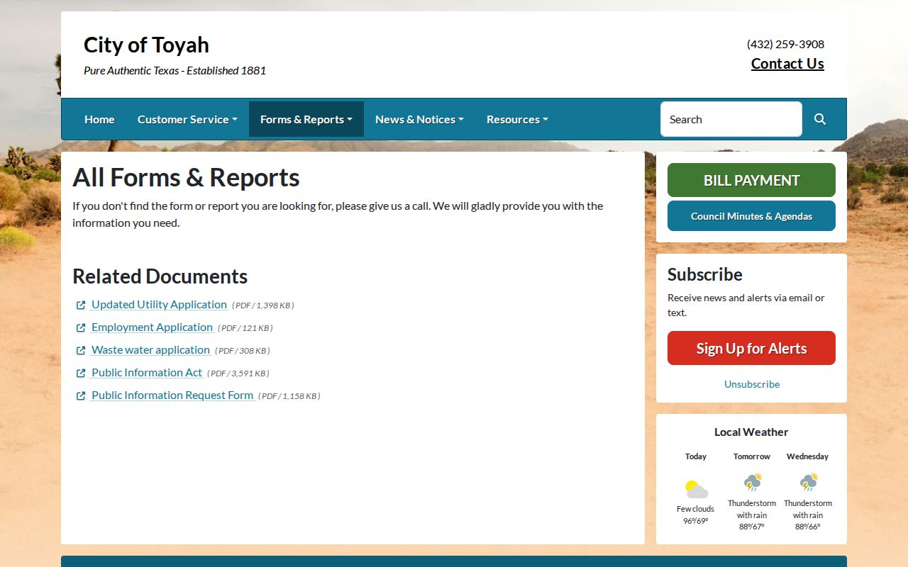 Toyah public information form link for Toyah warrant records requests