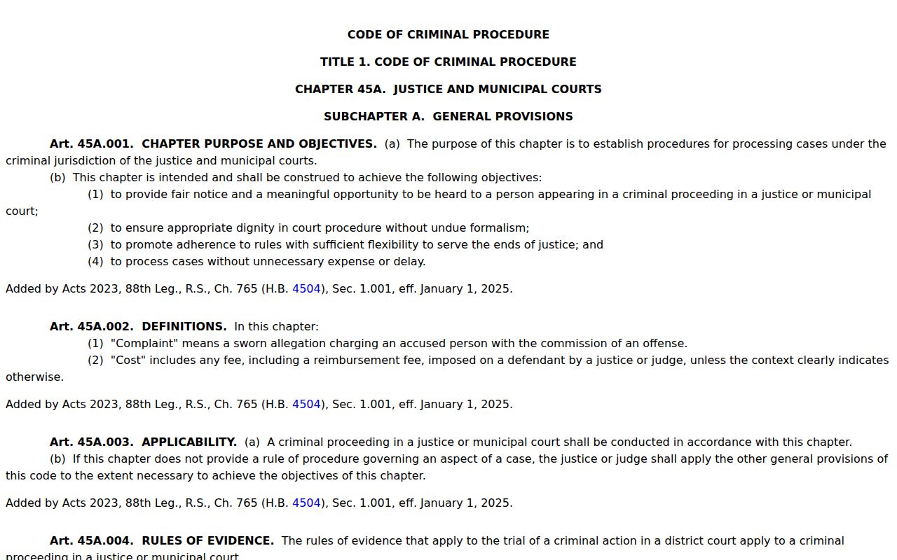 Reeves County bench warrants: Texas Chapter 45A capias rules
