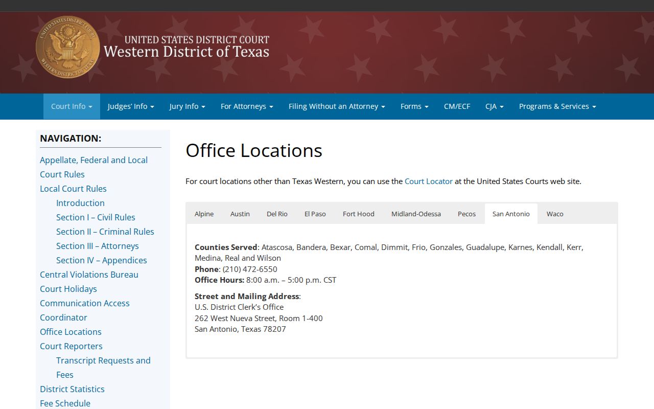 Reeves County federal warrant records: Western District Pecos office locations