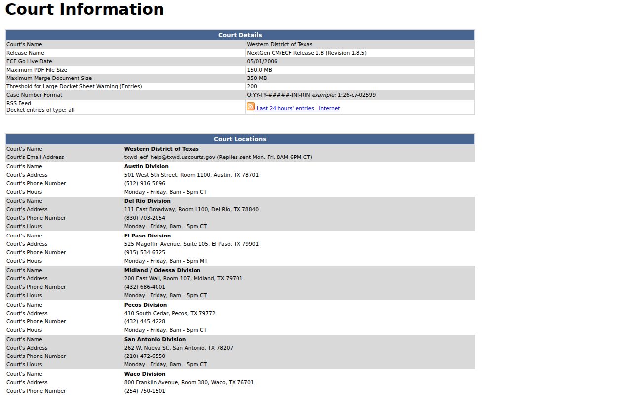 Reeves County federal warrant records: Western District CM ECF court information